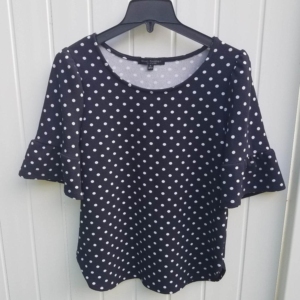 Green Envelope Black/White Polka Dot Blouse